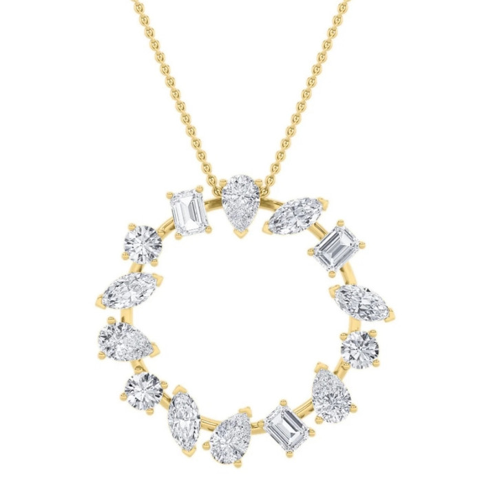 3Ct Multi Shape Ferra Diamond Circle Pendant 14k Gold Lab Grown Necklace 18"