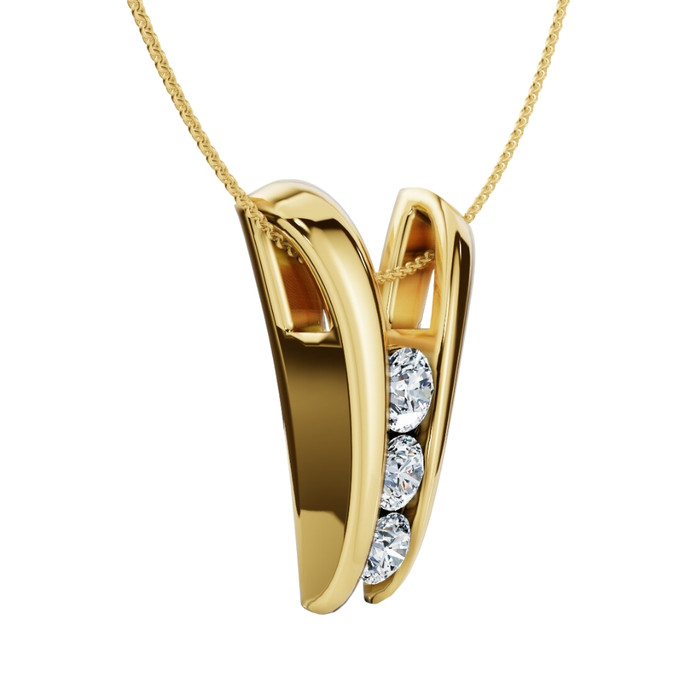 1/2Ct Three Stone Diamond Pendant Gold Women's 18" Necklace Lab Grown