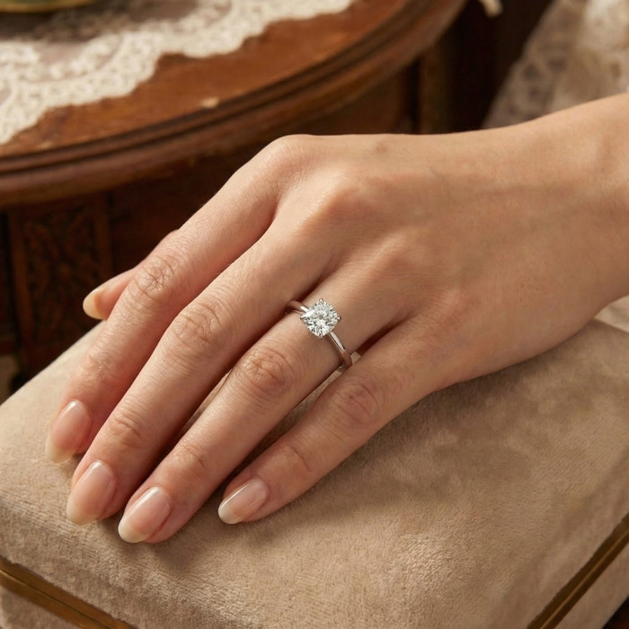 1 1/2Ct Cushion Solitaire Diamond Engagement Ring 14k Gold Lab Grown