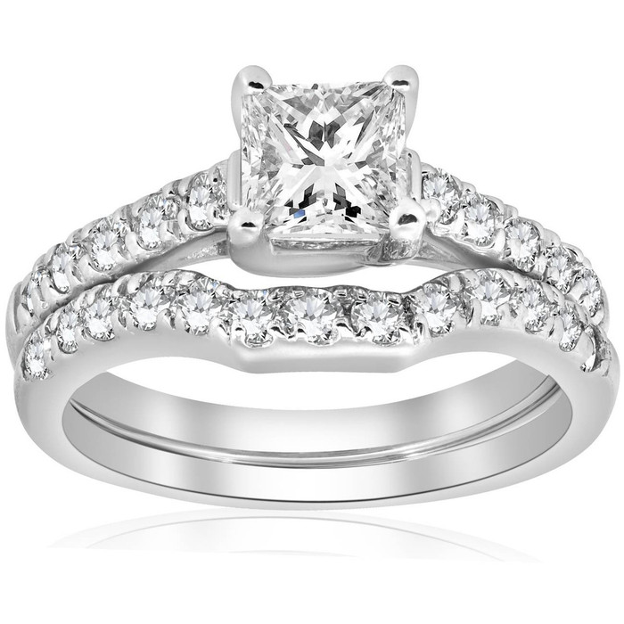 1 1/2ct Princess Cut Diamond Engagement Matching Wedding Ring Gold Lab Grown