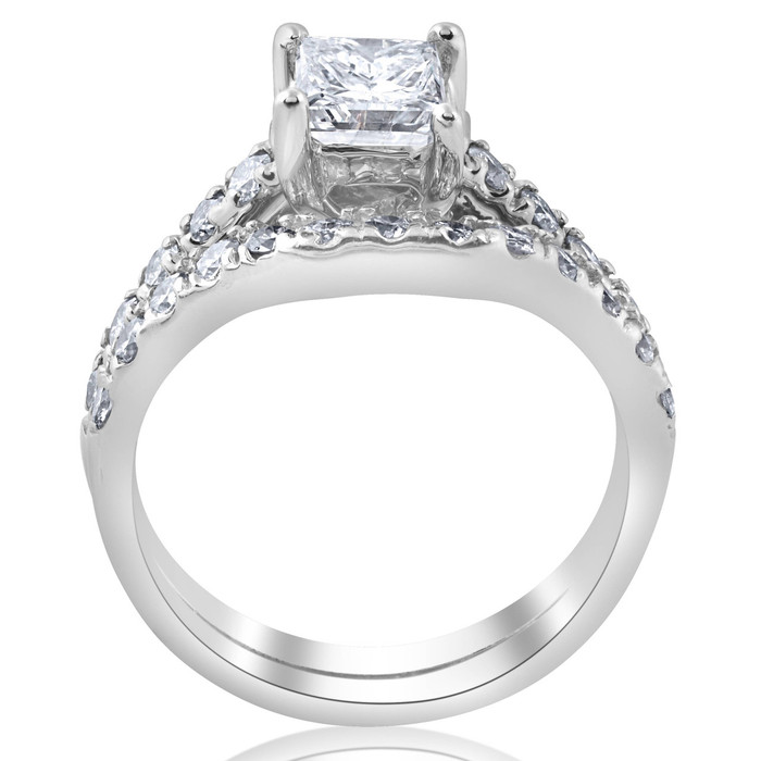 1 1/2ct Princess Cut Diamond Engagement Matching Wedding Ring Gold Lab Grown