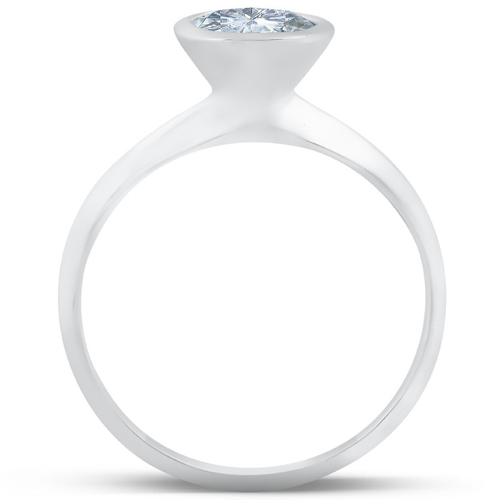 1ct Bezel Solitaire Lab Grown Engagement Ring 14K White Gold