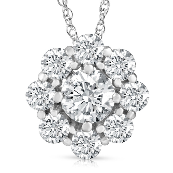 2 1/2 Ct Round Cut Diamond Halo Pendant 14k White Gold 18" Necklace Lab Grown
