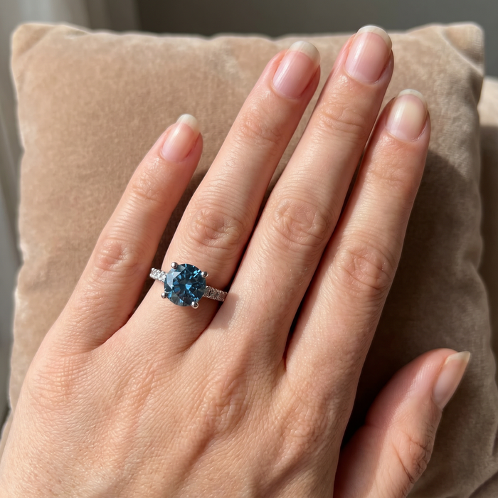 2 1/4ct Blue & White Diamond Engagement Ring 14K White Gold Lab Grown