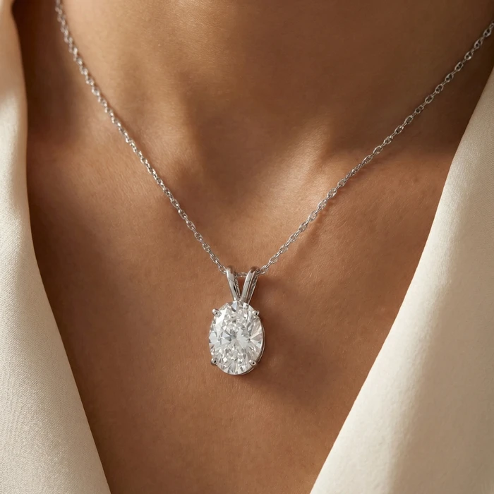 Certified 3Ct Oval Diamond Solitaire Certified Lab Grown Diamond Pendant Necklace