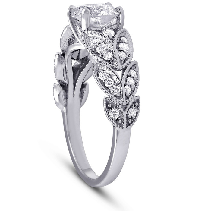 1ct Diamond Engagement Ring   Petal Vine Leaf 14k White Gold Enhanced 1ct Diamond Engagement Ring   Petal Vine Leaf 14k White Gold Enhanced