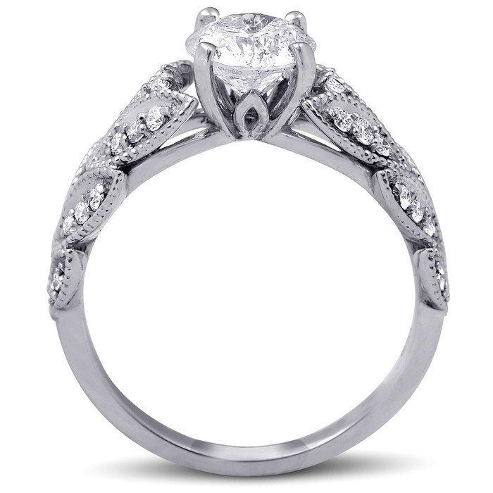 1ct Diamond Engagement Ring   Petal Vine Leaf 14k White Gold Enhanced 1ct Diamond Engagement Ring   Petal Vine Leaf 14k White Gold Enhanced
