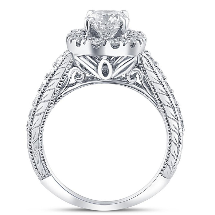 1 1/2ct Cushion Diamond Halo Engagement Ring 14K White Gold Lab Grown