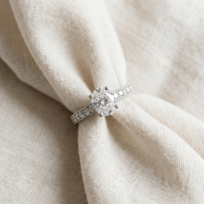 1 1/3Ct Oval Diamond Engagement Ring 14k White Gold Lab Grown