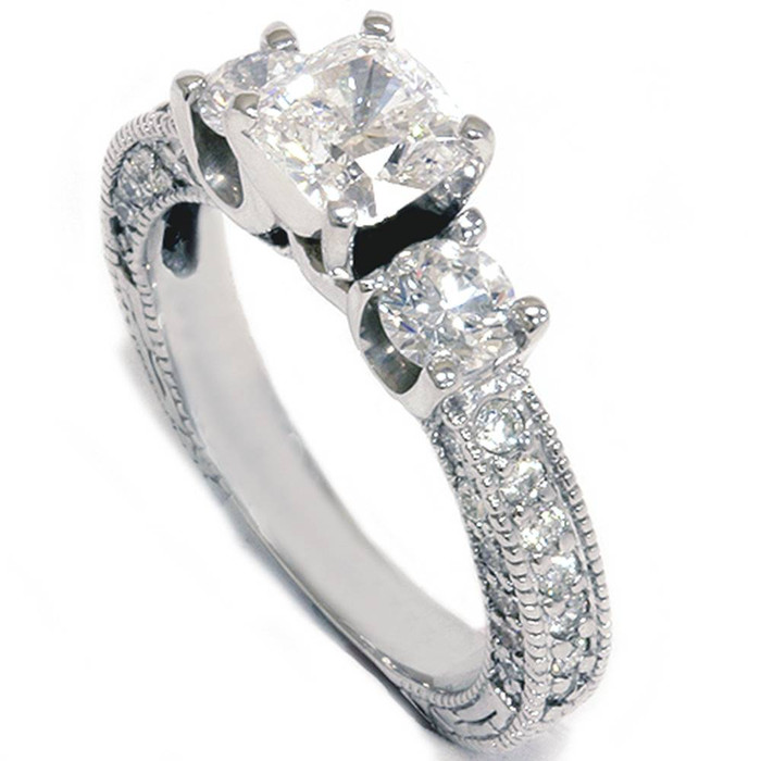 2.20Ct Cushion Diamond Three Stone Engagement Ring 14k White Gold Lab Grown