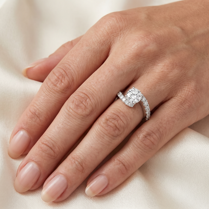 Certified 3 Ct Diamond Engagement Ring Twisted Band 14k White Gold Lab Grown