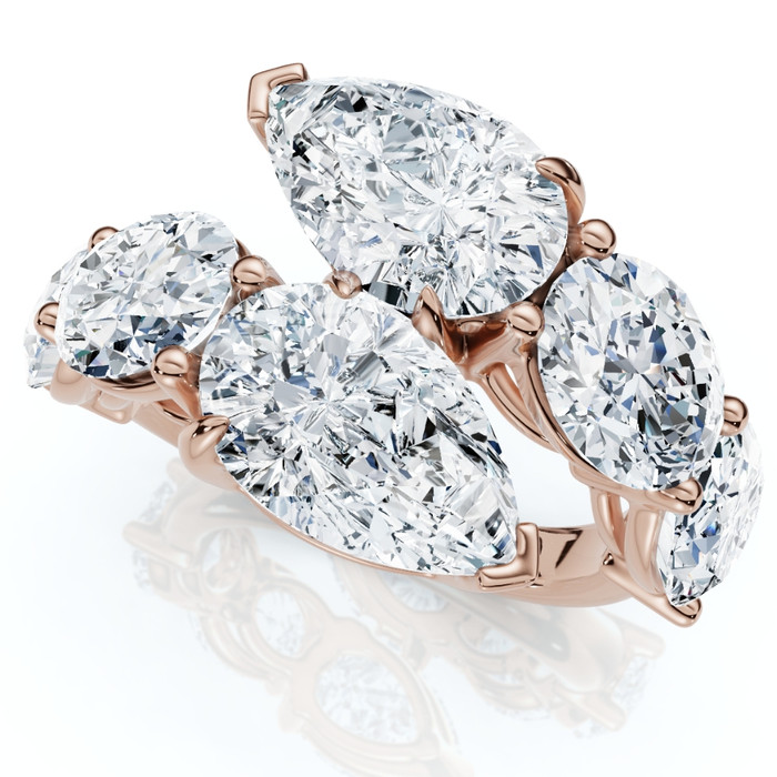 7.10Ct Pear & Oval Shape Bypass Ring Gold Lab Grown