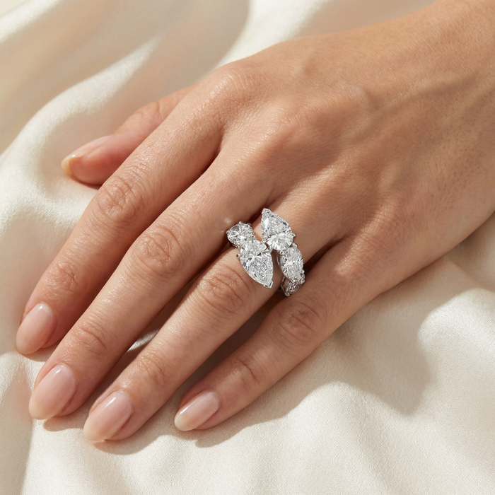 7.10Ct Pear & Oval Shape Bypass Ring Gold Lab Grown