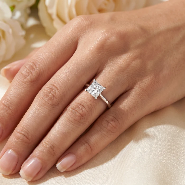 Certified 2Ct Princess Cut Solitaire Diamond Engagement Ring 14k Gold Lab Grown