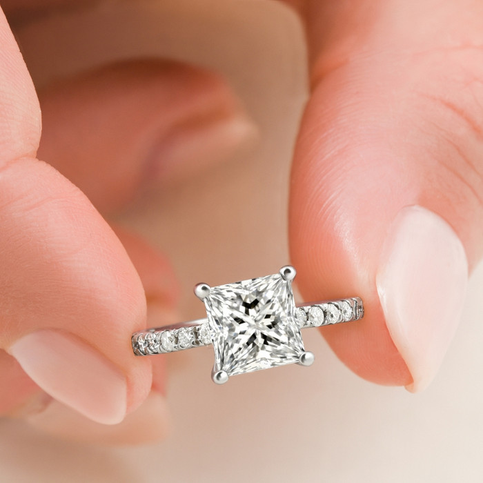 Certified 3 1/2ct Princess Cut Diamond Engagement Ring 14k White Gold Lab Grown