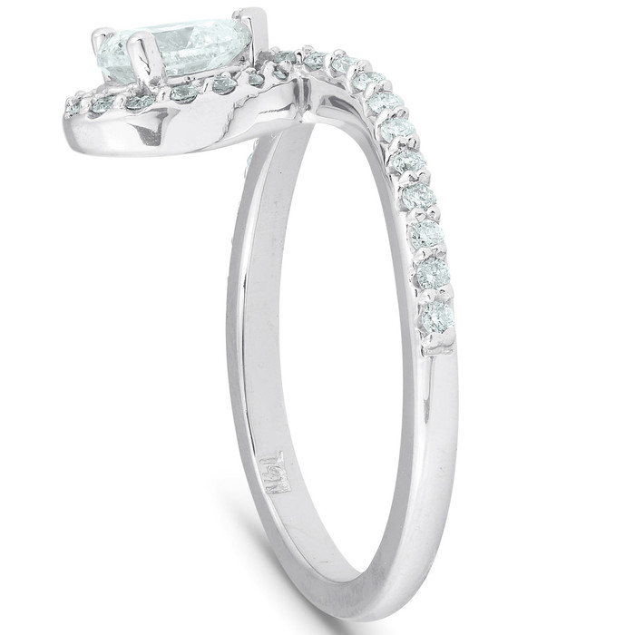 3/4Ct Pear Shape Halo Diamond Twist Engagement Ring 14k White Gold Lab Grown