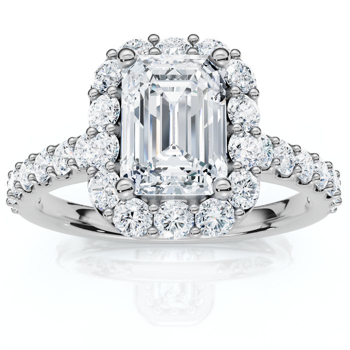 1.75 Ct Emerald Diamond Halo Engagement Ring 14k White Gold Lab Grown