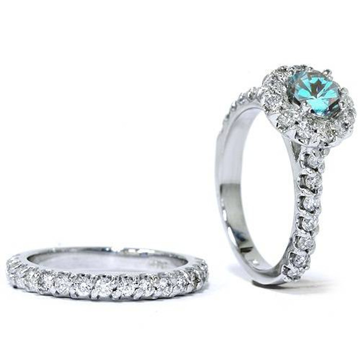 1 7/8ct Blue Diamond Halo Engagement Wedding Ring Set White Gold Round Lab Grown 1 7/8ct Blue Diamond Halo Engagement Wedding Ring Set White Gold Round Lab Grown
