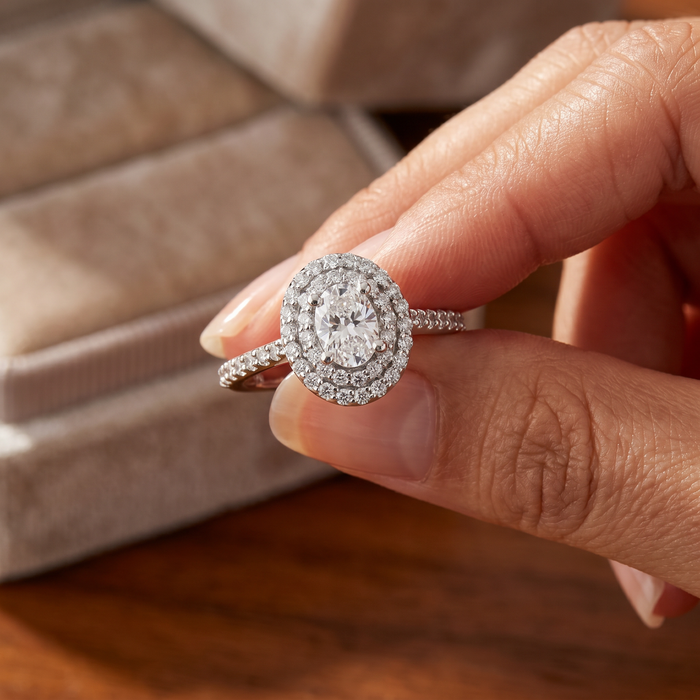 1.75Ct Oval Diamond Double Halo Engagement Ring 14k White Gold Lab Grown