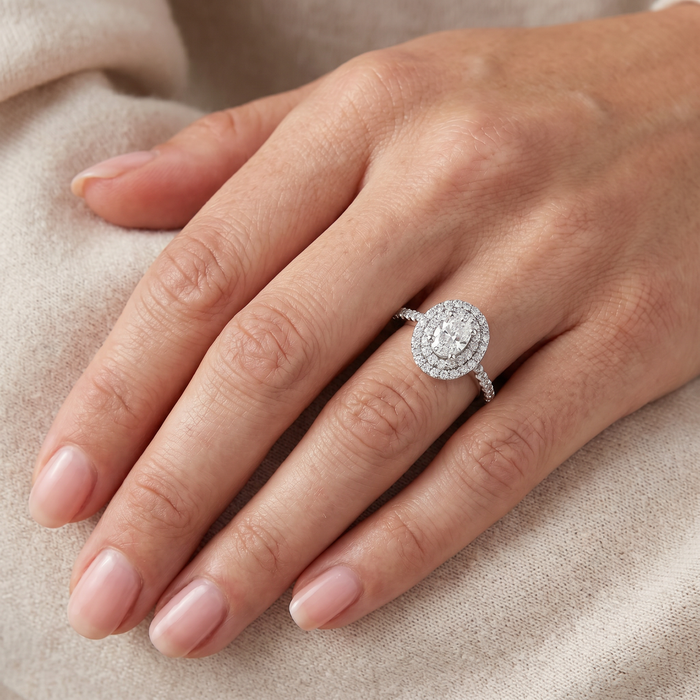 1.75Ct Oval Diamond Double Halo Engagement Ring 14k White Gold Lab Grown