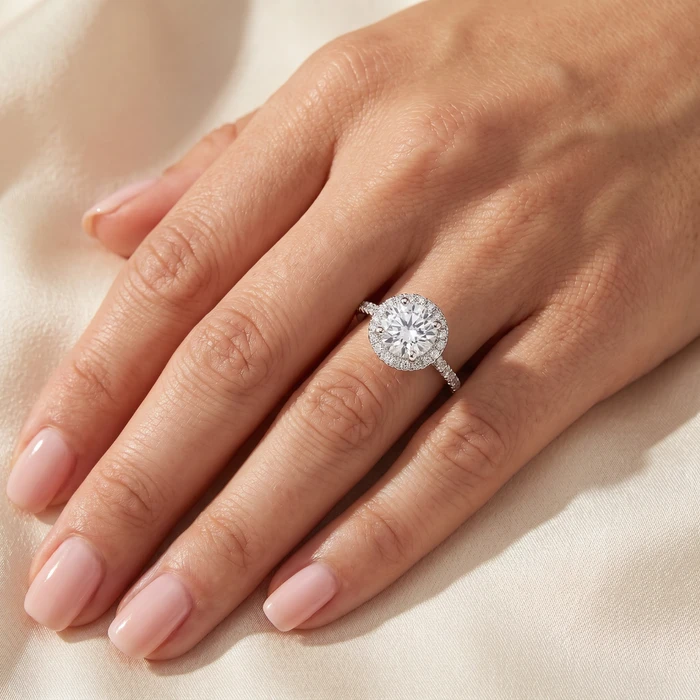 Certified 2 1/3Ct Round Diamond Halo Engagement Ring 14k White Gold Lab Grown