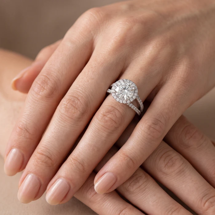 Platinum 2 Ct Diamond Halo Engagement Ring Split Band Size 6.5