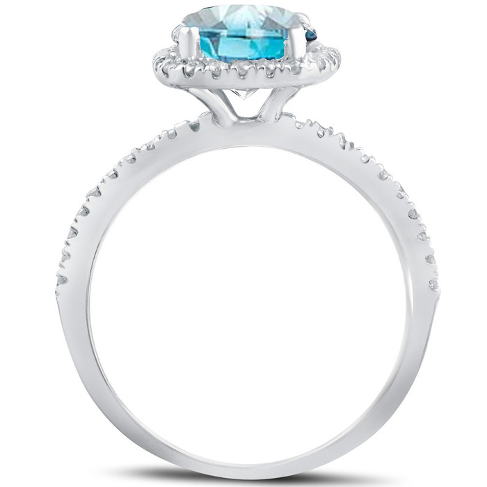 1 3/4 ct Blue Diamond Cushion Halo Engagement Ring 14k White Gold Lab Grown