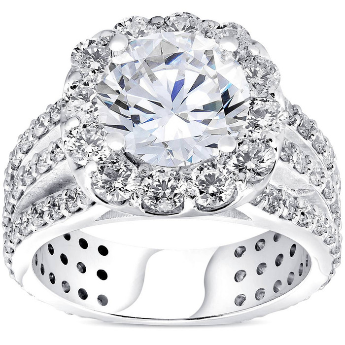 4 1/2ct Cushion Halo Diamond 3-Row Engagement Ring 14k White Gold Lab Grown 4 1/2ct Cushion Halo Diamond 3-Row Engagement Ring 14k White Gold Lab Grown