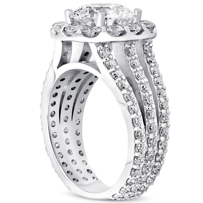 4 1/2ct Cushion Halo Diamond 3-Row Engagement Ring 14k White Gold Lab Grown 4 1/2ct Cushion Halo Diamond 3-Row Engagement Ring 14k White Gold Lab Grown