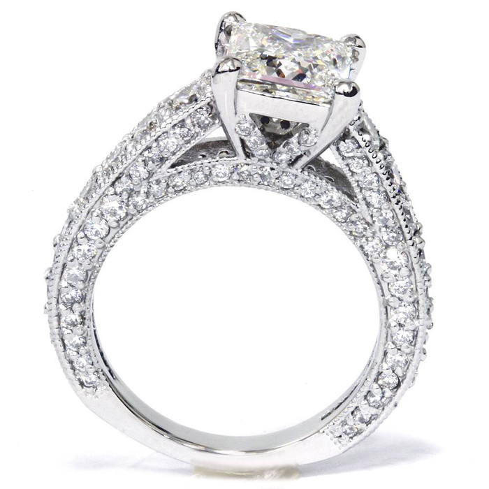 Certified 3 3/4ct Princess Cut Lab Grown Diamond Engagement Ring 14K White Gold