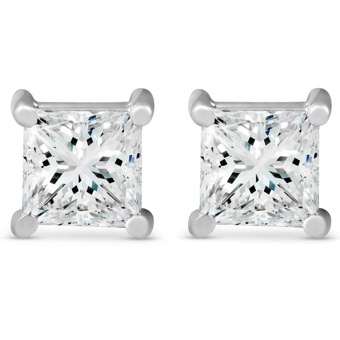 Certified 3Ct Princess Cut Diamond Studs 14k White Gold Lab Grown