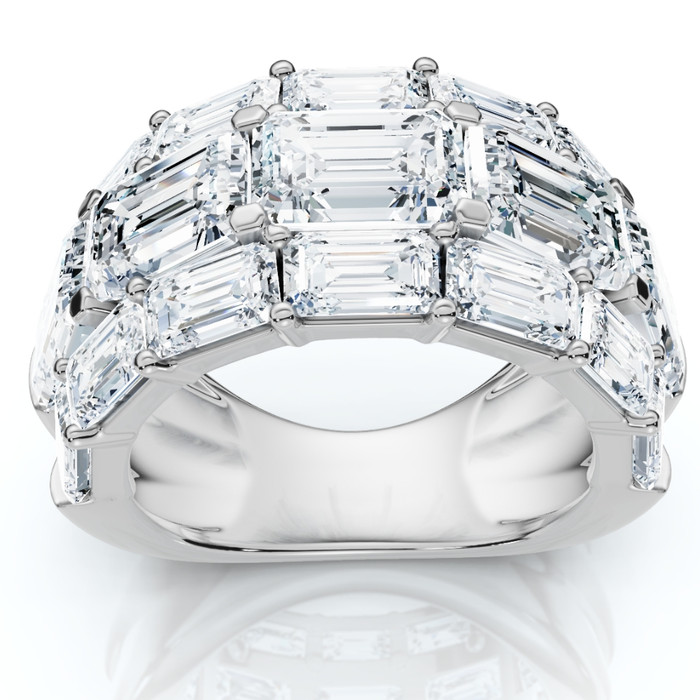 9.70Ct Emerald Cut Diamond 3-Row Fashion Wide Ring Gold Lab Grown