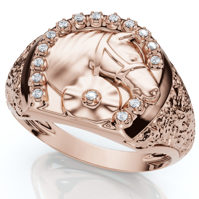 Men's Pinkie Horse Lucky Diamond Ring Gold Lab Grown