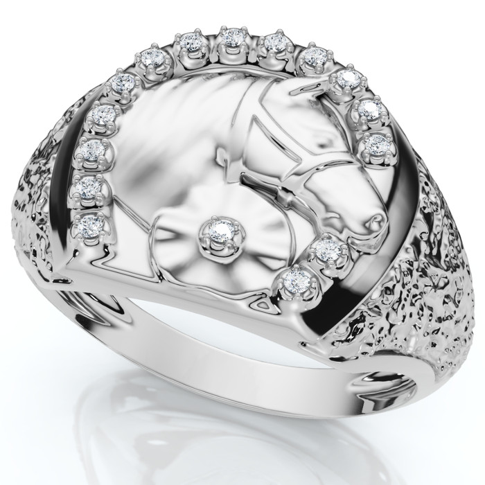 Men's Pinkie Horse Lucky Diamond Ring Gold Lab Grown