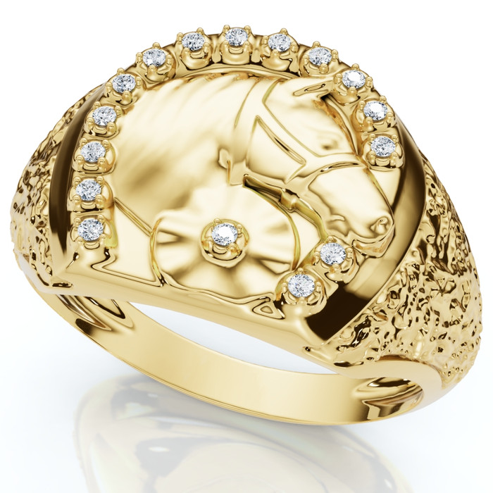 Men's Pinkie Horse Lucky Diamond Ring Gold Lab Grown