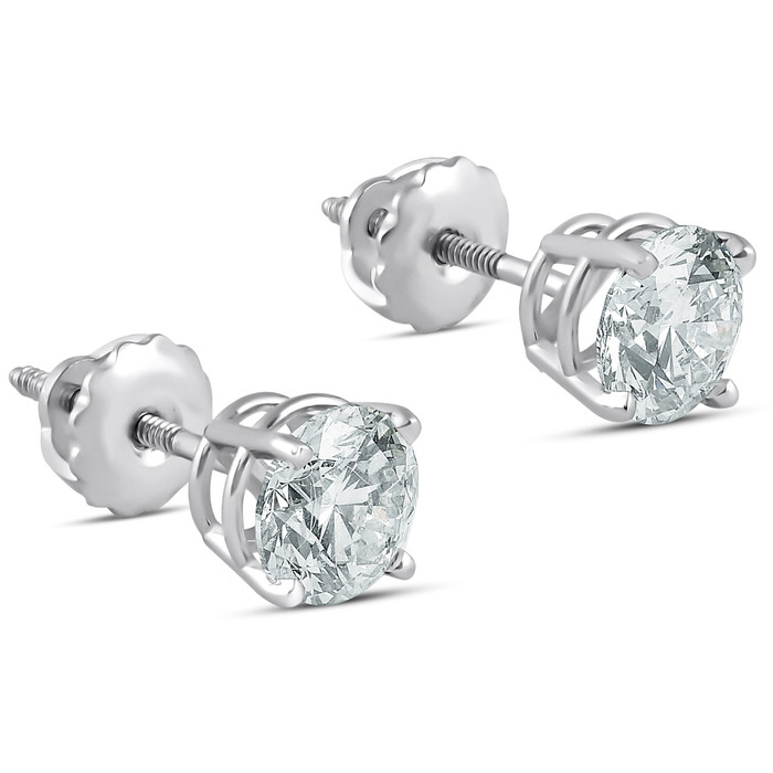 2 cttw Round Brilliant Cut Natural Diamond Studs With Screw Backs