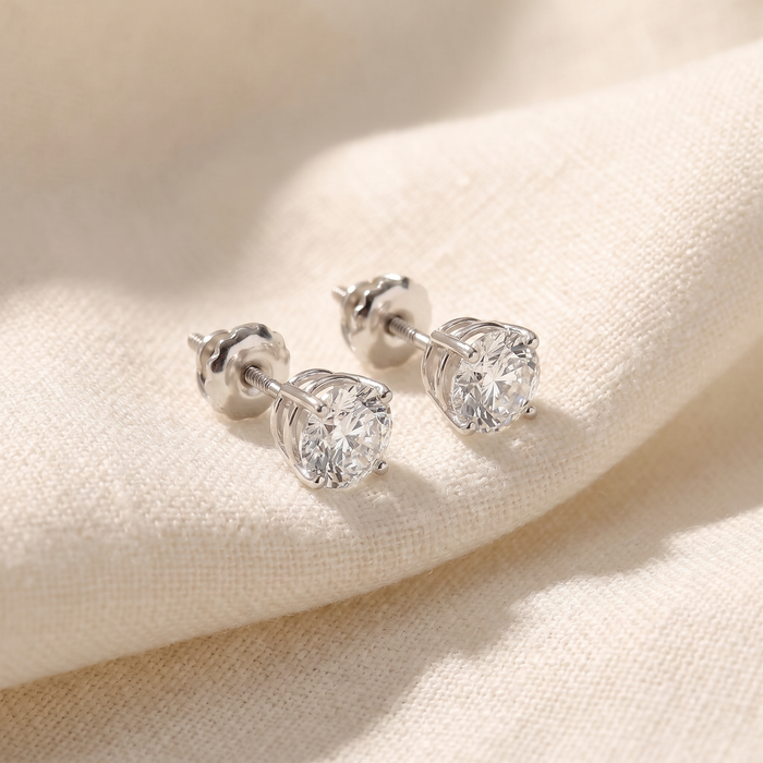 2 cttw Round Brilliant Cut Natural Diamond Studs With Screw Backs