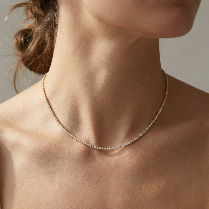 6Ct Round Lab Grown Diamond Tennis Necklace 14k Yellow Gold 18" Lab Grown