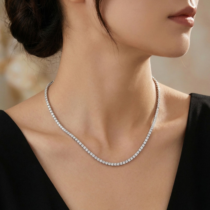 12Ct TW Lab Grown Diamond Tennis Necklace 14K White Gold 18"