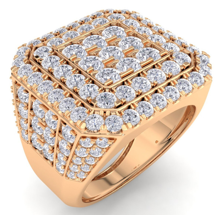 5Ct TW Men's Round Diamond Pave Ring Gold Lab Grown