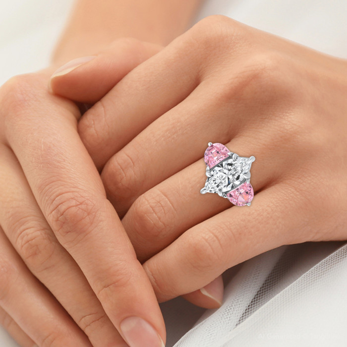 Certified 15.05Ct Marquise Diamond & Pink Topaz 3 Stone Ring 14k Gold Lab Grown