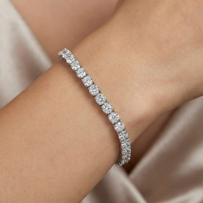 15Ct TW Natural Diamond Tennis Bracelet 7" Double Lock Clasp