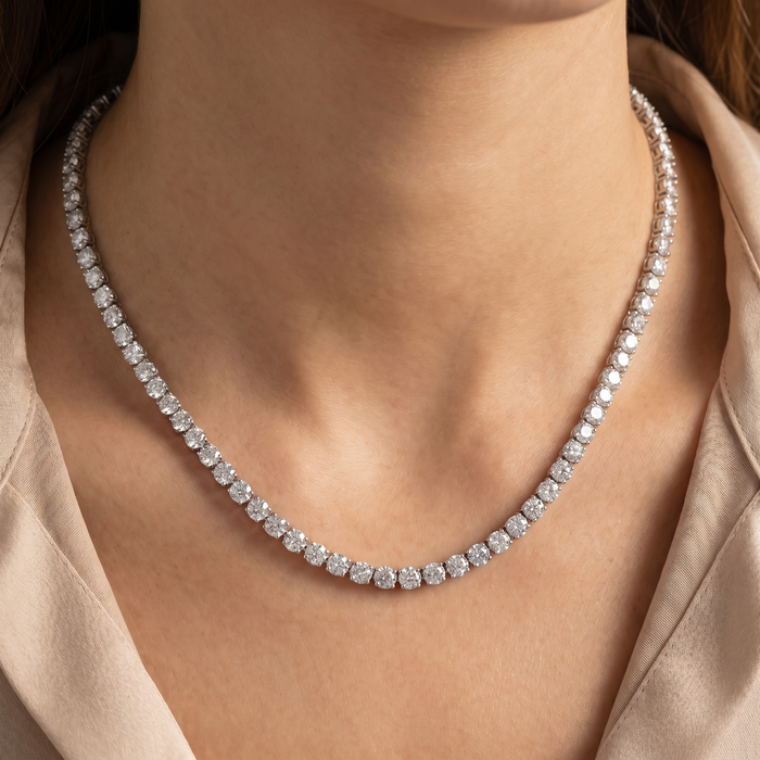 36Ct Natural Diamond Tennis Necklace 16.5" in 14k White or Yellow Gold