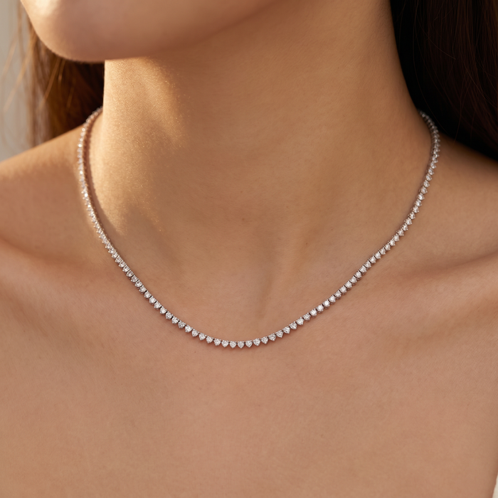 F/VS 5.59Ct Diamond Tennis Necklace 3-Prong 14k White Gold 16" Lab Grown