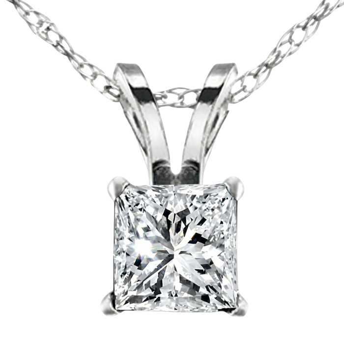 2 1/2Ct Princess Cut Diamond Certified Solitaire Necklace Lab Grown 14k White Gold