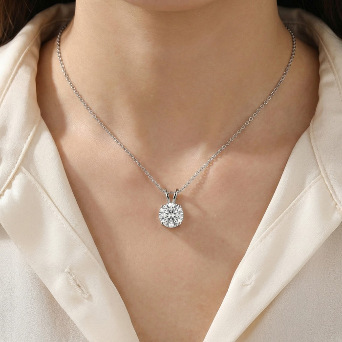 2Ct Certified Round Diamond Solitaire Pendant 14k Gold Necklace Lab Grown