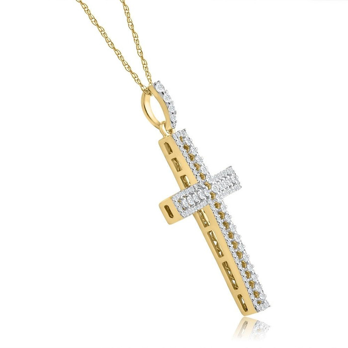 1/2Ct Diamond Cross Pendant 10k Yellow Gold Lab Grown Women's Necklace 1" Tall 1/2Ct Diamond Cross Pendant 10k Yellow Gold Lab Grown Women's Necklace 1" Tall