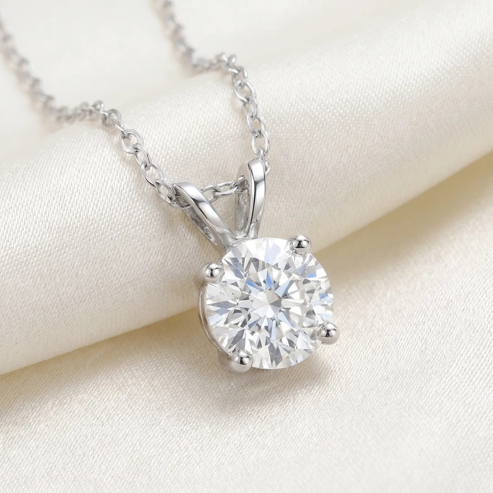 Certified 1 Ct Diamond Solitaire Pendant Lab Grown Necklace in 14k White Gold