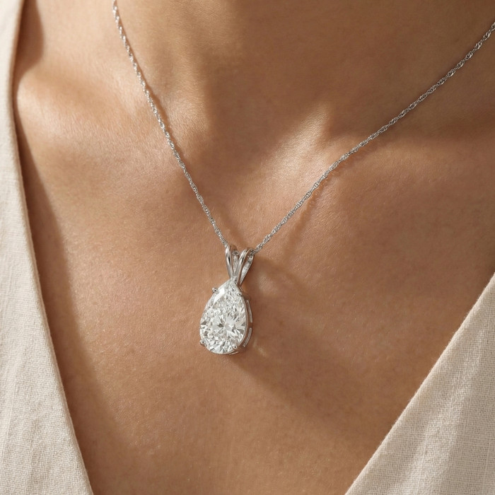 3.03Ct Pear Shape Solitaire Diamond Necklace Pendant Lab Grown Certifed 14k Gold
