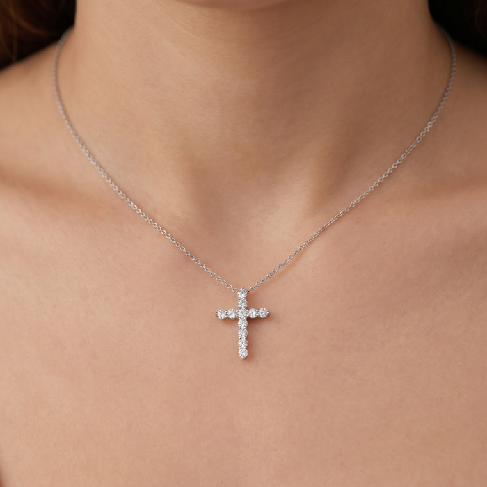 1.25Ct Diamond Cross 14k Gold 18" Necklace 1" Tall Lab Grown